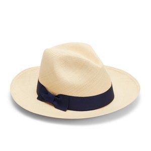 Cuyana Panama Hat 57 Navy ribbon - Like New